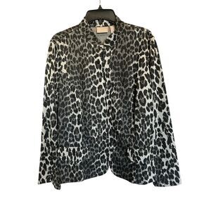 Chico’s Grayscale Cheetah Victoria Classic Animal Print Zip Blazer NWT Sz 2 L